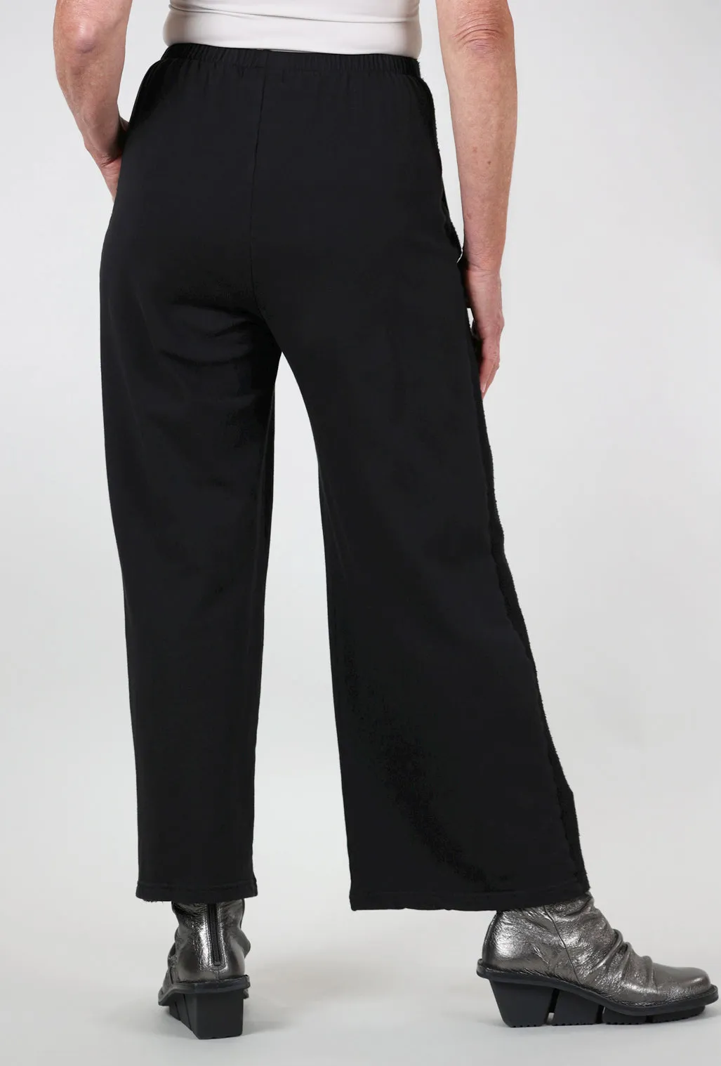Contrast-Inset Fleece Pant, Black Soft Touch