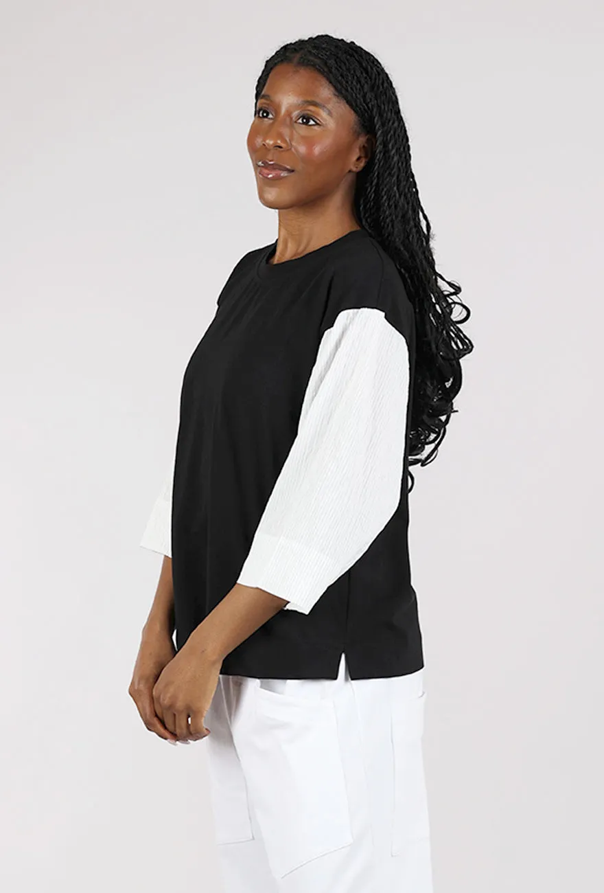Contrast Sleeve Jersey Top, Black/Mono Warm Style