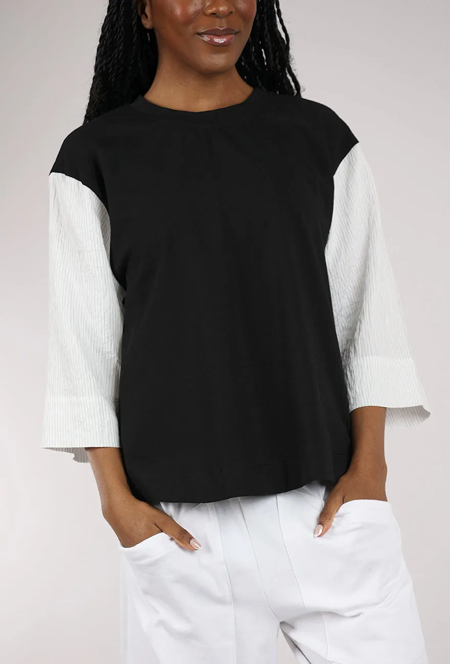 Contrast Sleeve Jersey Top, Black/Mono Warm Style