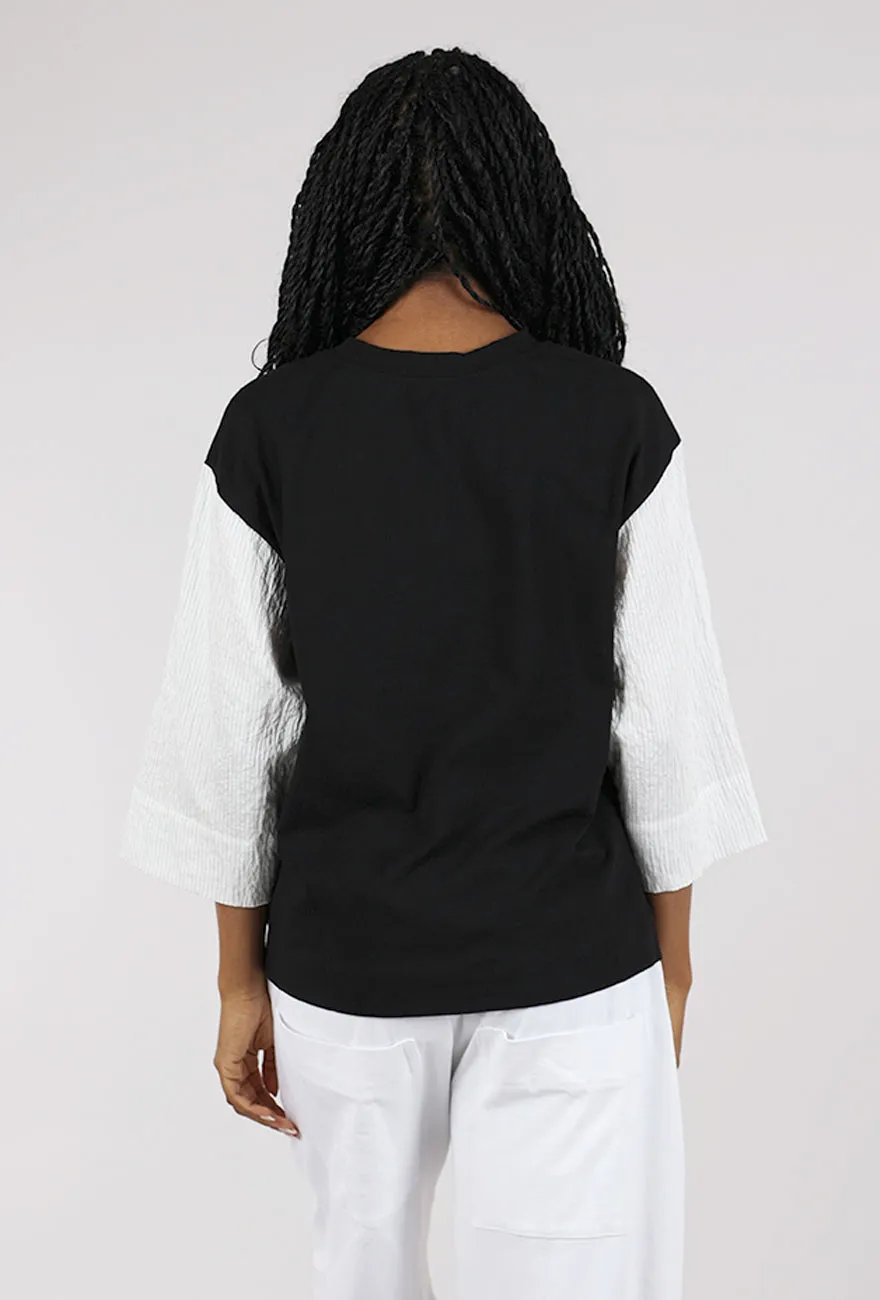Contrast Sleeve Jersey Top, Black/Mono Warm Style