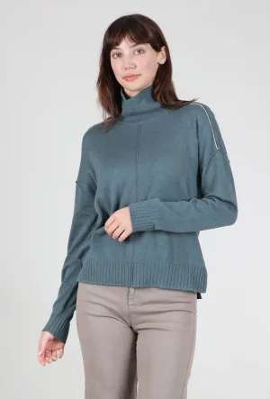 Contrast Tipped Relaxed Tneck, Heron Cozy thick-knit top