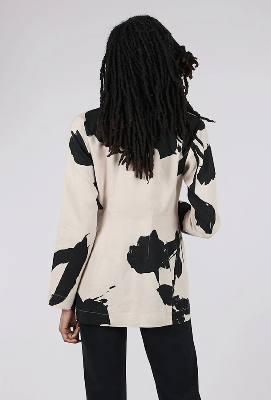 Convertible Style Shadow Blossom Jacket, Ecru/Black