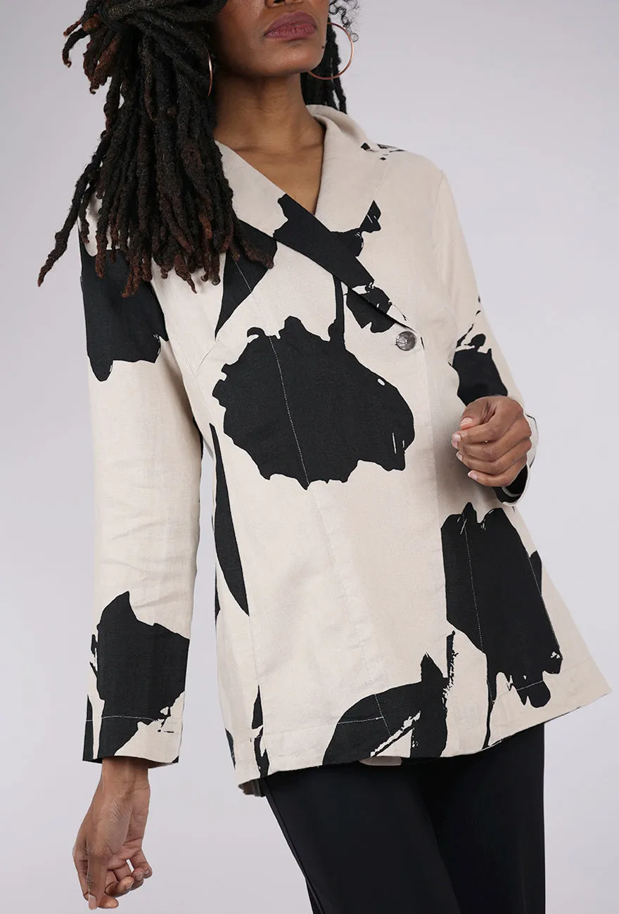Convertible Style Shadow Blossom Jacket, Ecru/Black