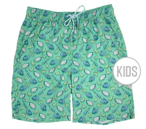 Game Day Oyster Affair: Kid's Swim Trunks - Mint