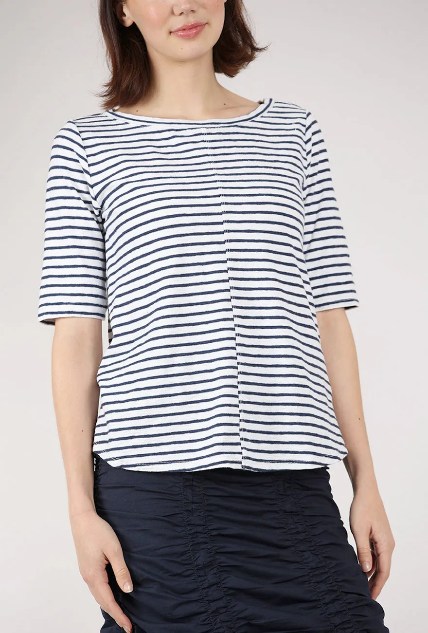 Cool Fresh Navy Stripe Elbow Tee, Laundered