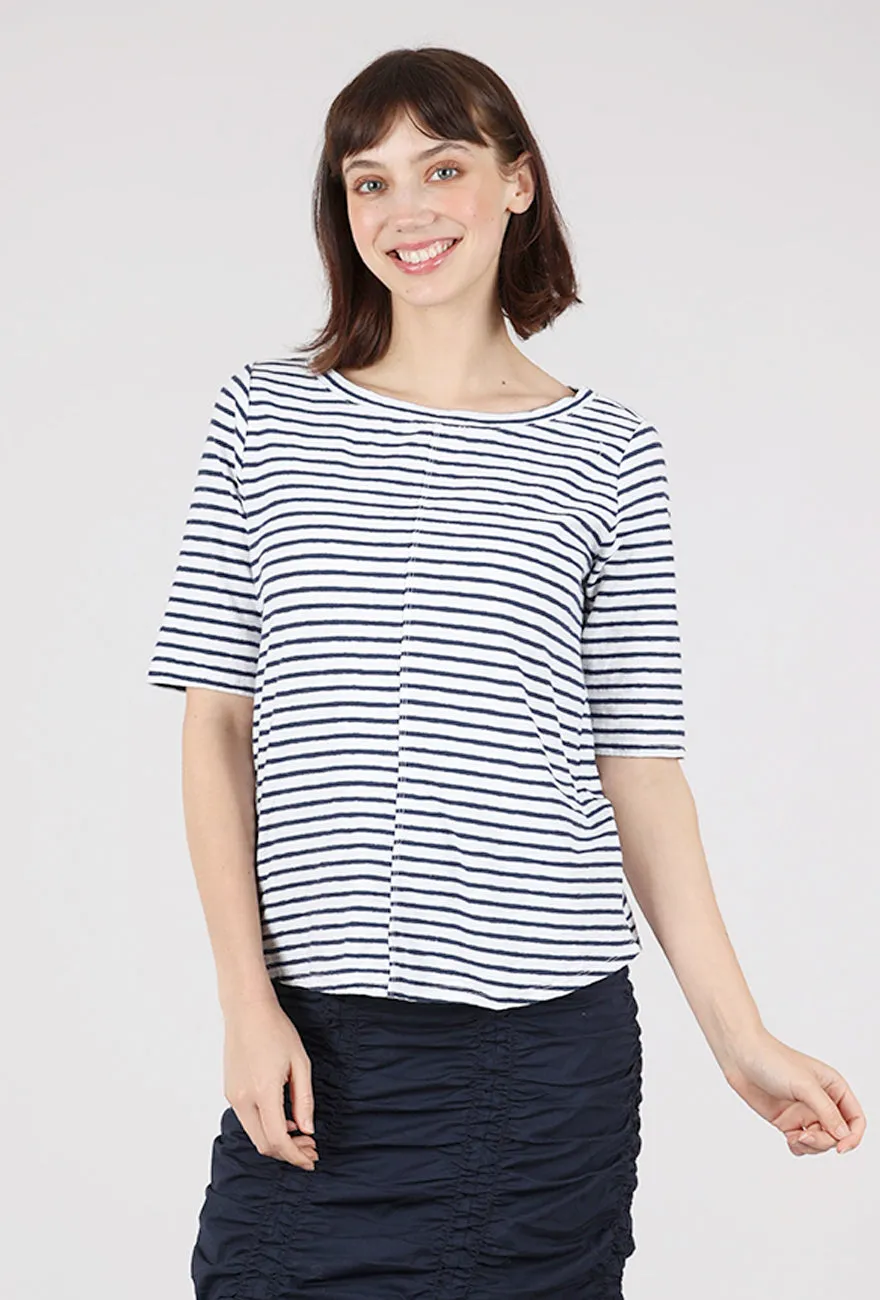 Luxury exclusivity Navy Stripe Elbow Tee, Laundered