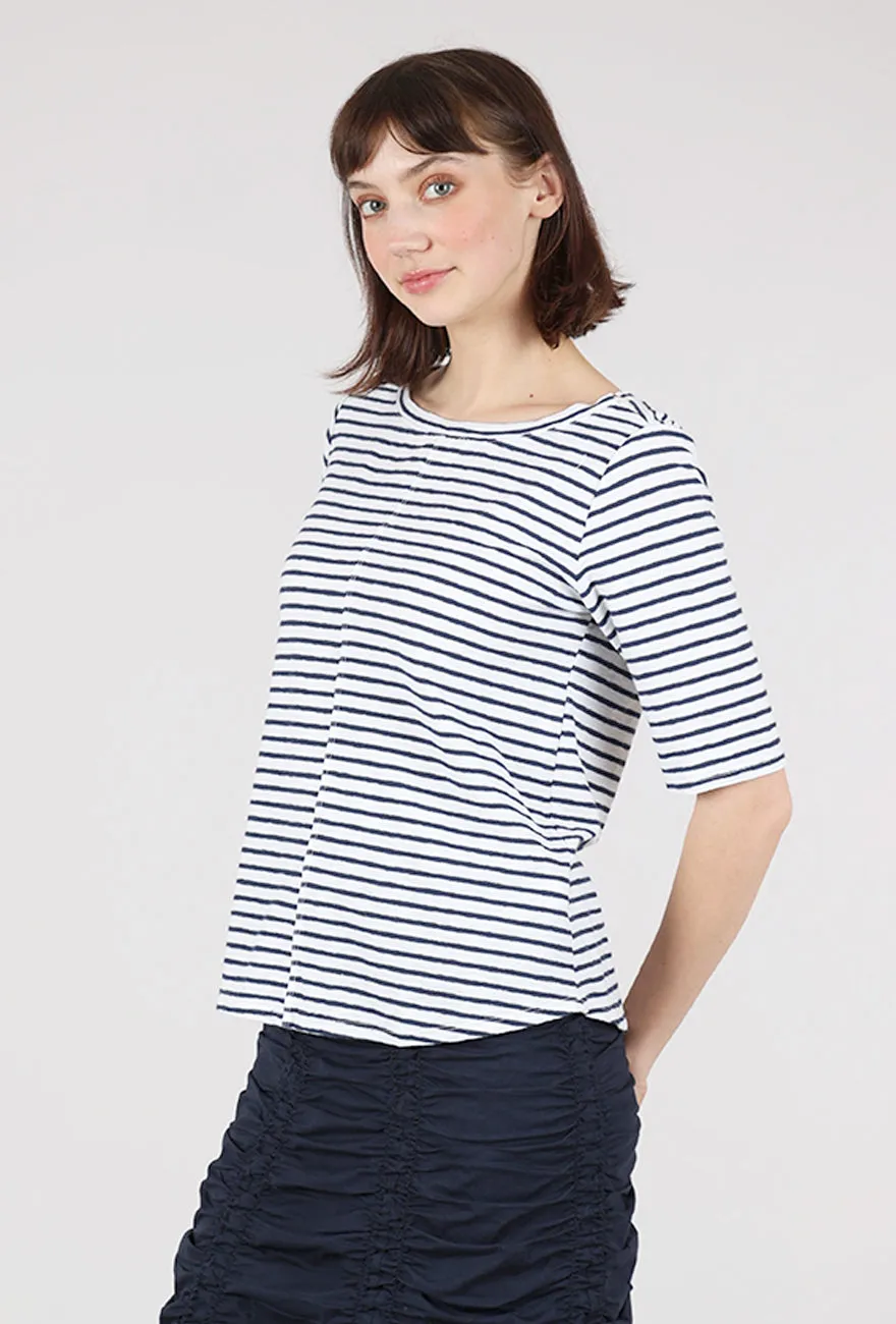 Cool Fresh Navy Stripe Elbow Tee, Laundered