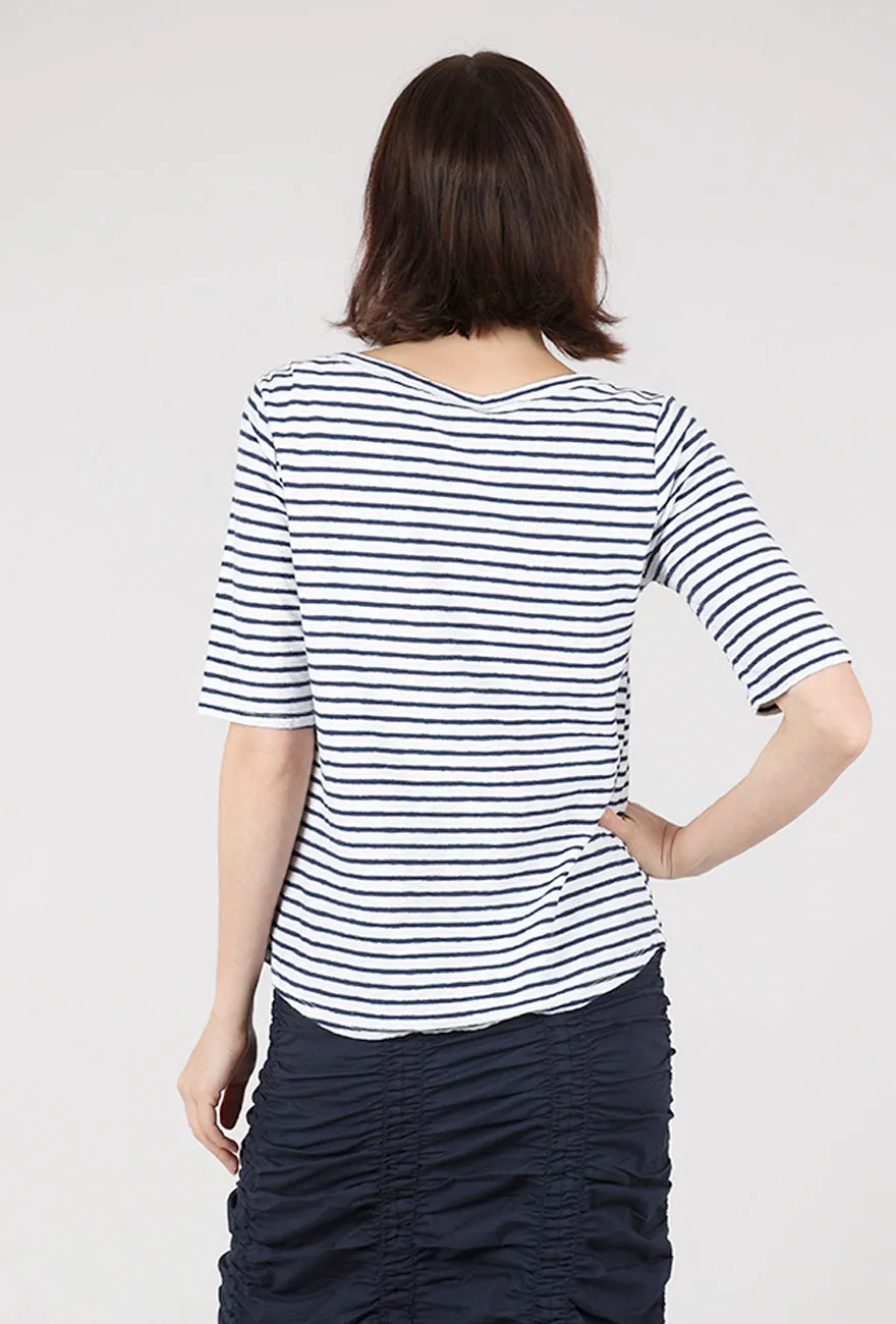Cool Fresh Navy Stripe Elbow Tee, Laundered
