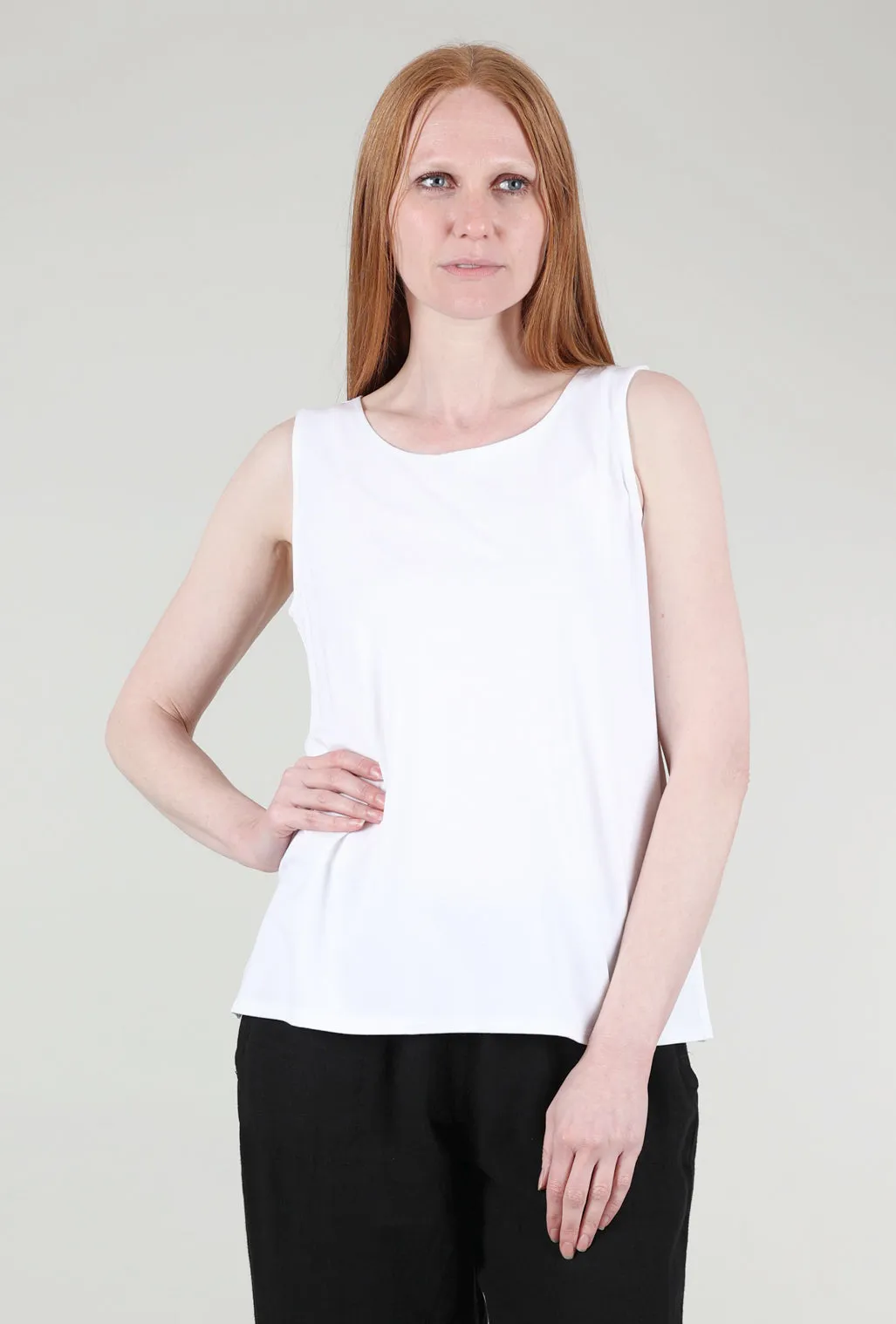 Boat neck style Core Travel Easy Tank, White