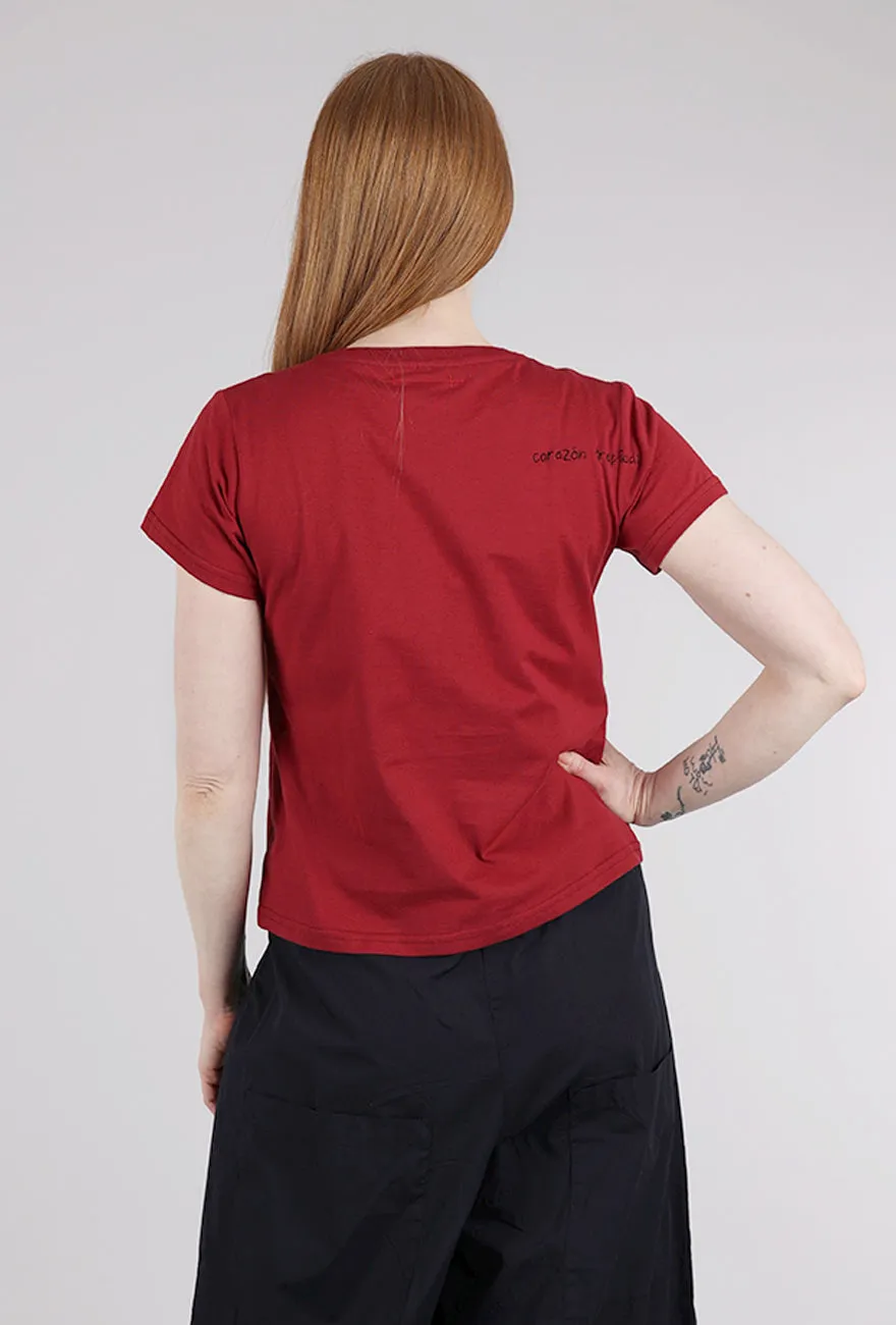 Cool Vibes Big Heart Hand-Embroidered Tee, Wine