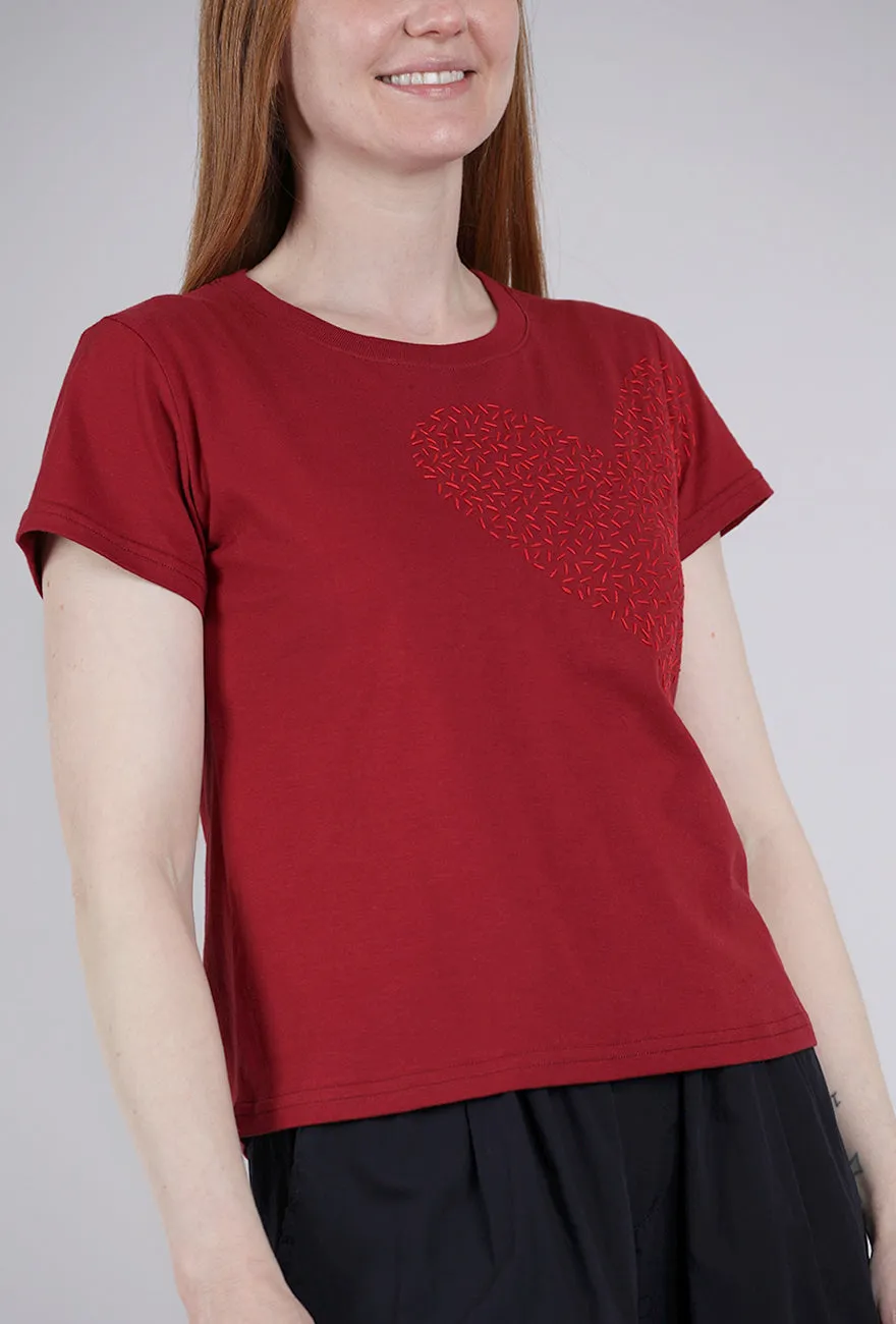 Cool Vibes Big Heart Hand-Embroidered Tee, Wine