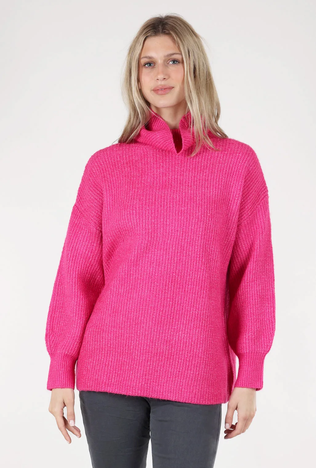 Fashionable wool piece Classic wool blend sweater Cora Sweater, Fuchsia