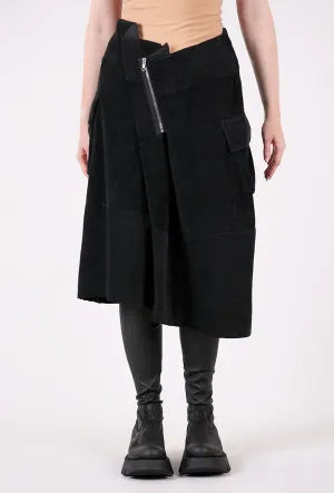 Iconic Style Corduroy Asym Zip Skirt, Black