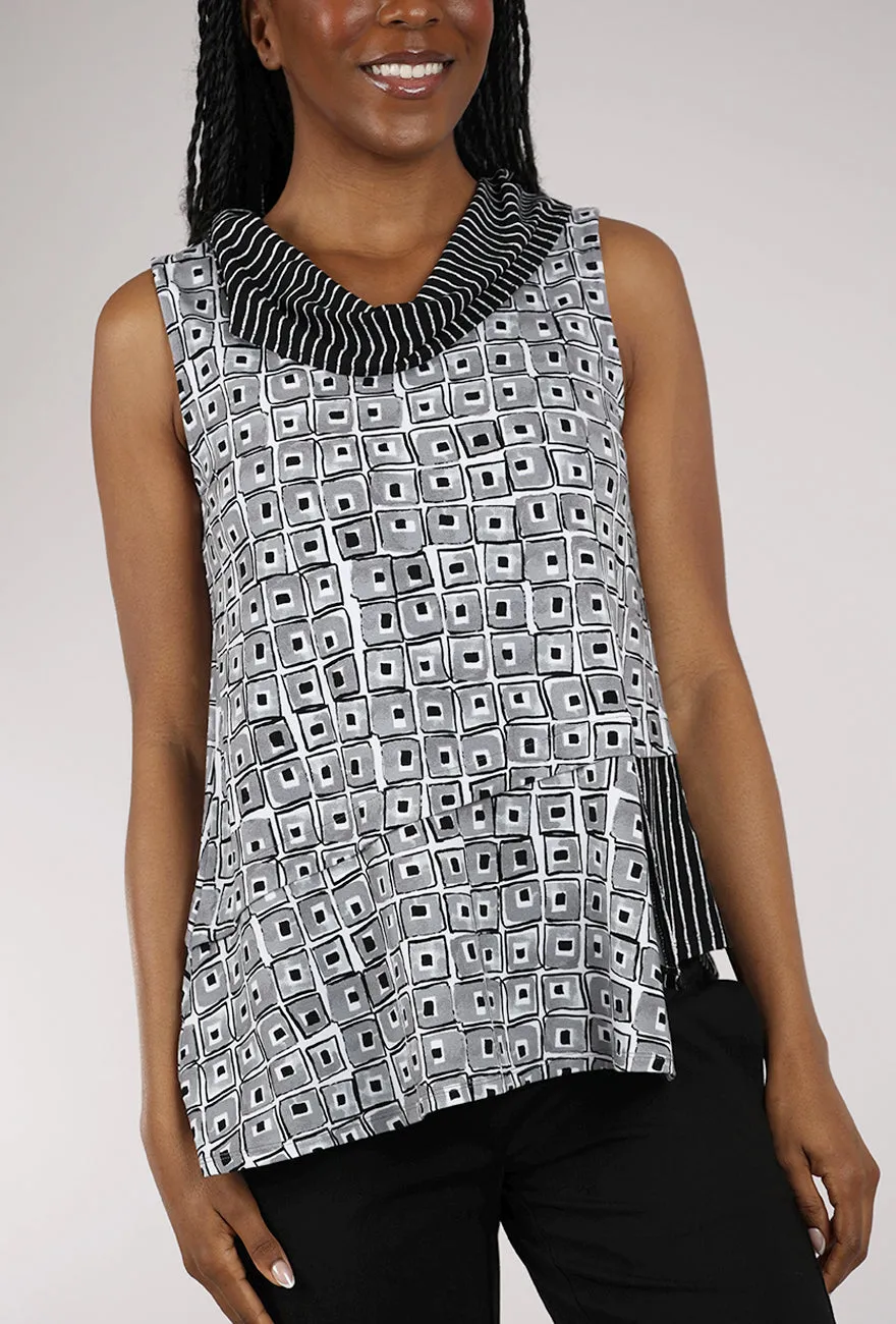 Core Travel Mixed Cowl Top, Black Multi Classic Look