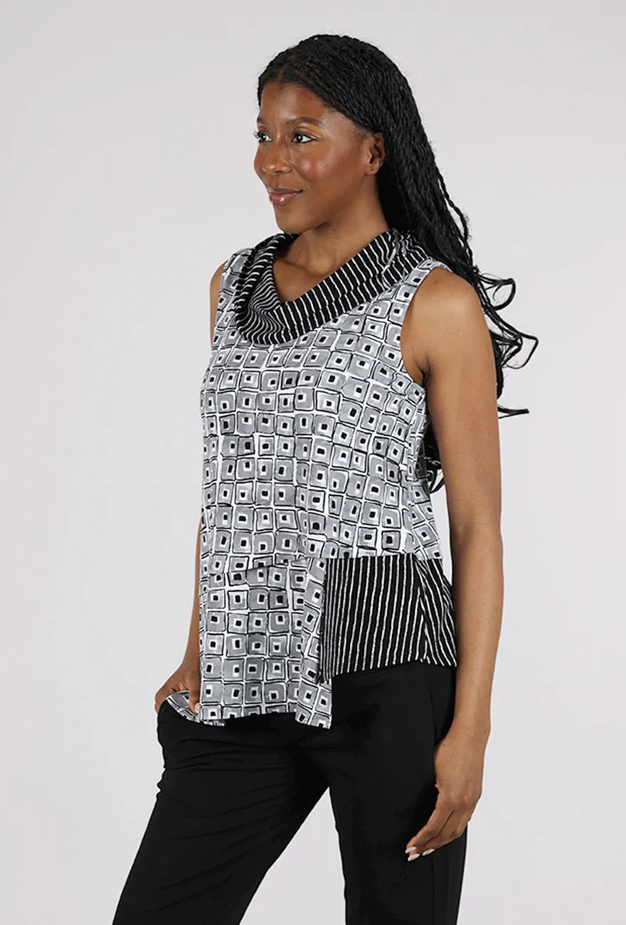 Core Travel Mixed Cowl Top, Black Multi Classic Look