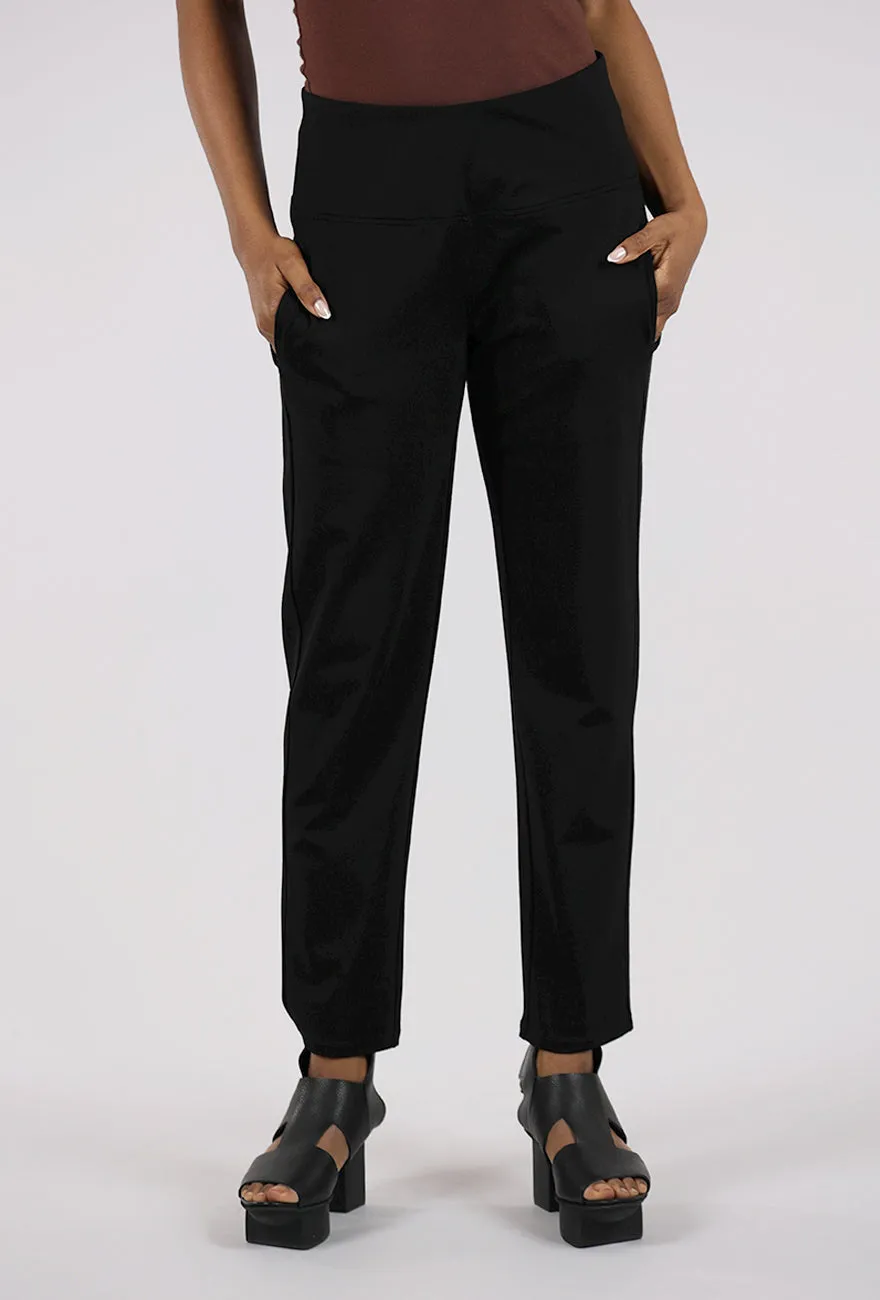 Core Travel Solid Straight Pant, Black Hidden pockets Fresh Fit