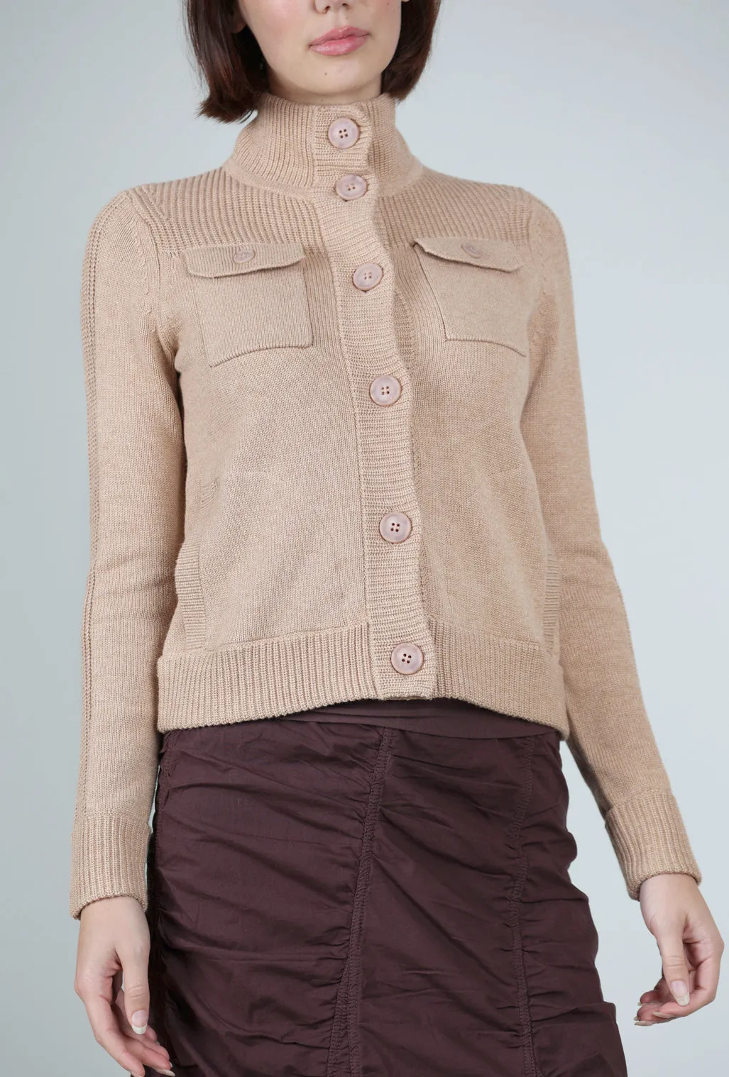 Cotton Cargo Cardie, Camel Thick Fleece