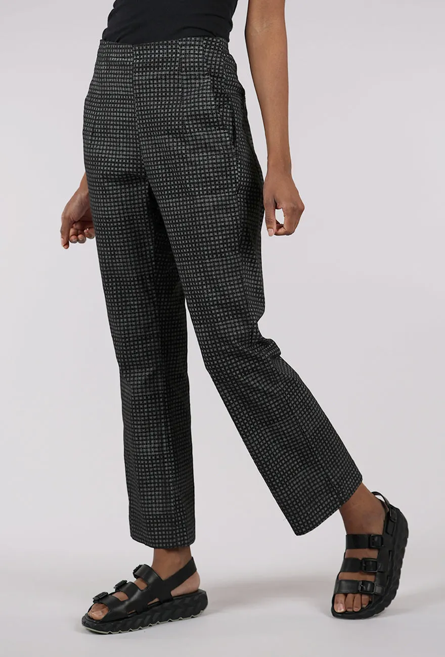 Cotton Check Flare Trouser, Black Versatile Fit