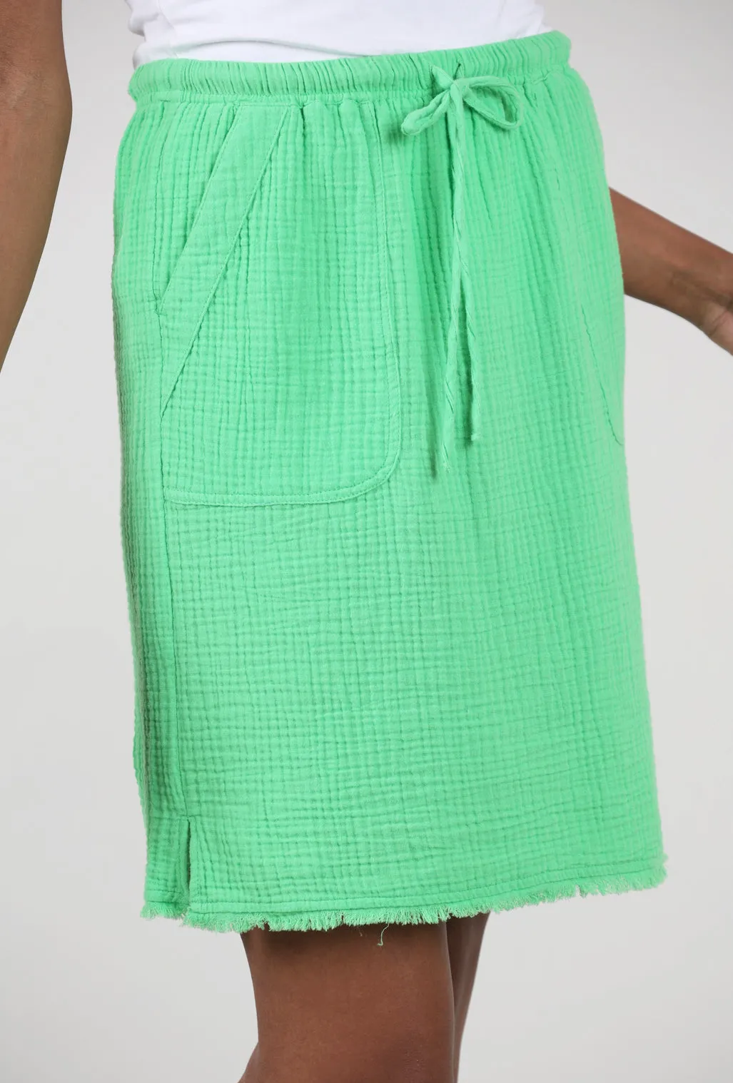 Cotton Gauze Short Skirt, Emerald Clean Draping