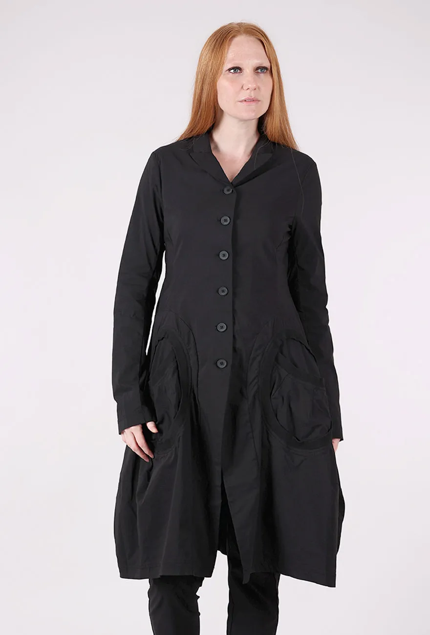 Cotton-Linen Pocket Frock Topper, Black Report