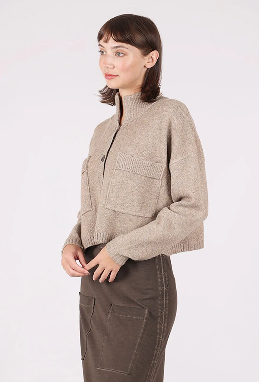 Cotton Skin-Friendly High Collar Cardie, Natural