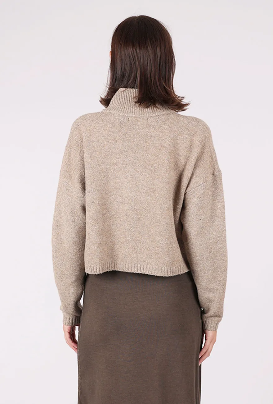 Cotton Skin-Friendly High Collar Cardie, Natural