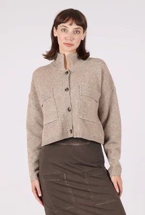High Collar Cardie, Natural Wool sweater for winter