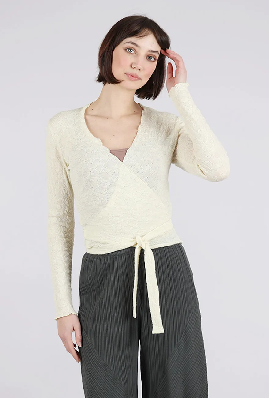 Merino Bubble Wool Wrap Top, Raw White Timeless Basic