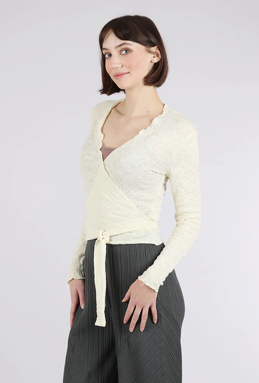 Cotton Skin-Friendly Merino Bubble Wool Wrap Top, Raw White