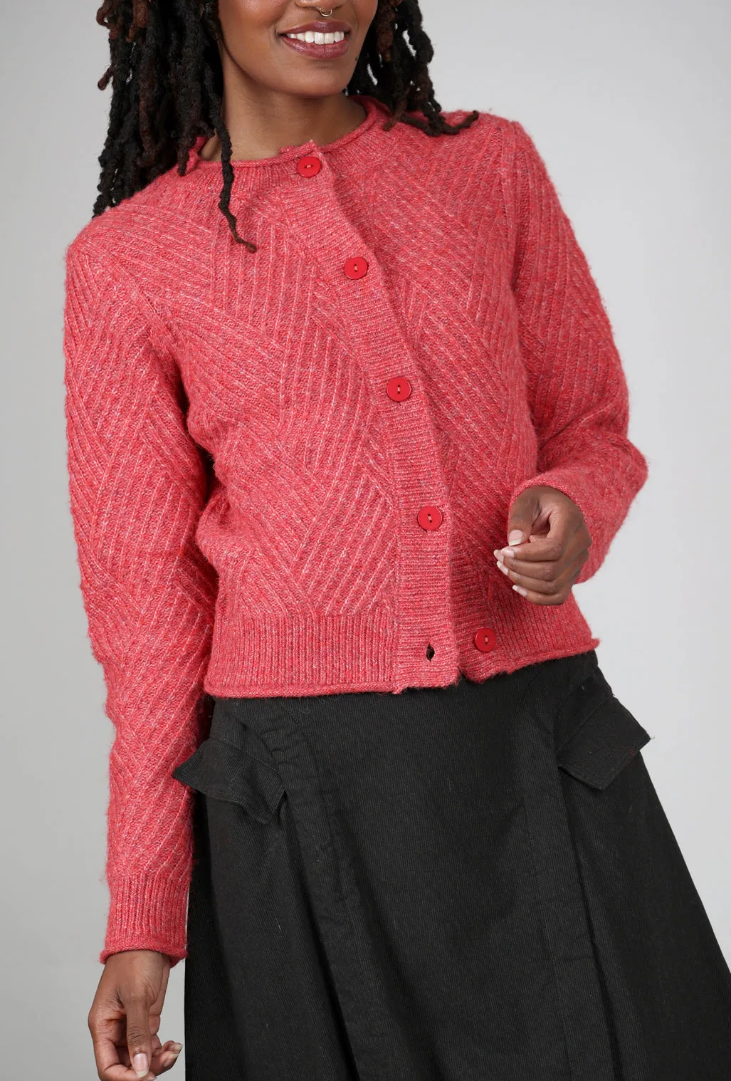Cotton Skin-Friendly Pauline Cable Cardie, Strawberry