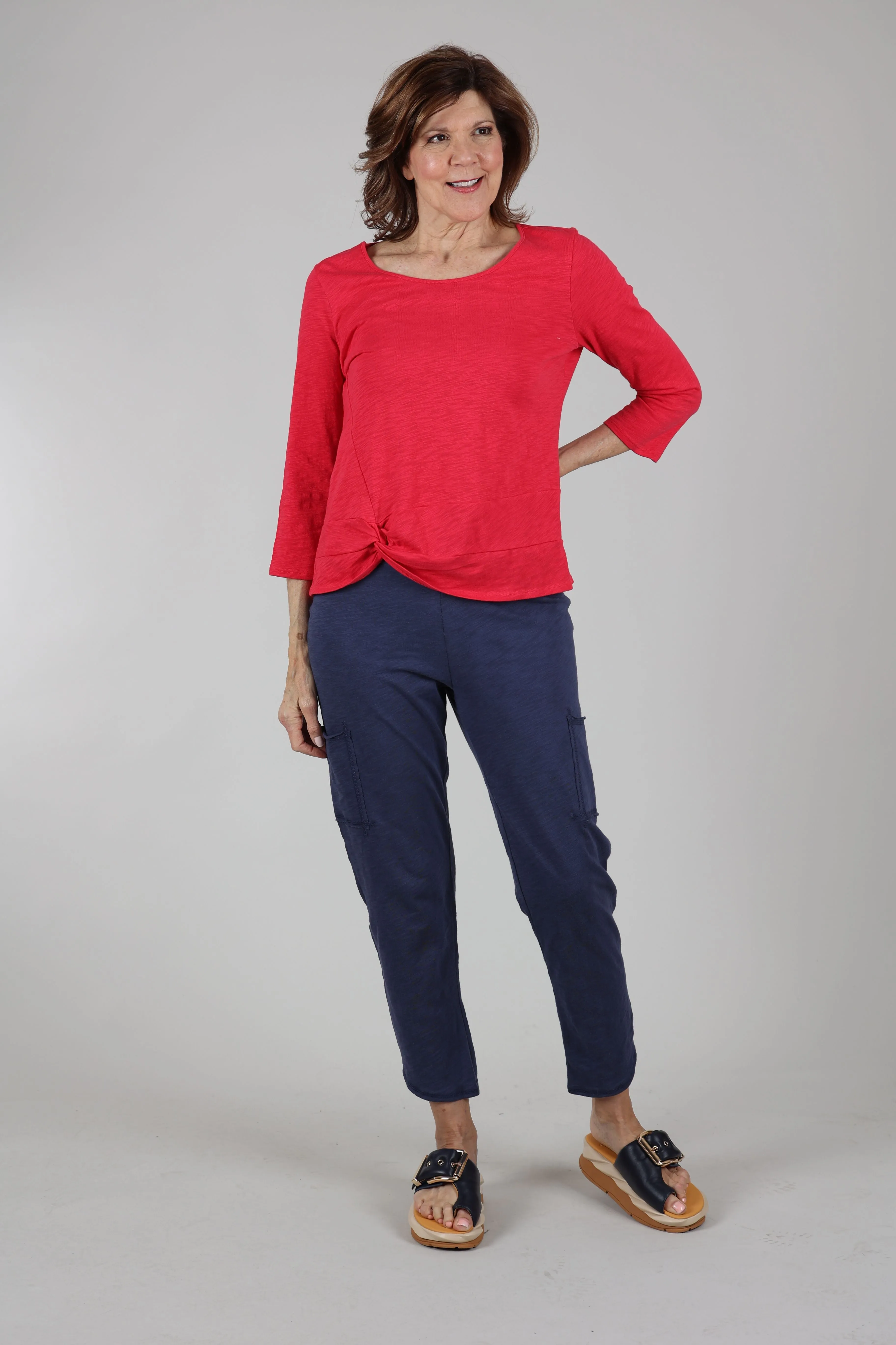 Cotton Slub Pocket Ankle Pant, Navy Comfortable Touch
