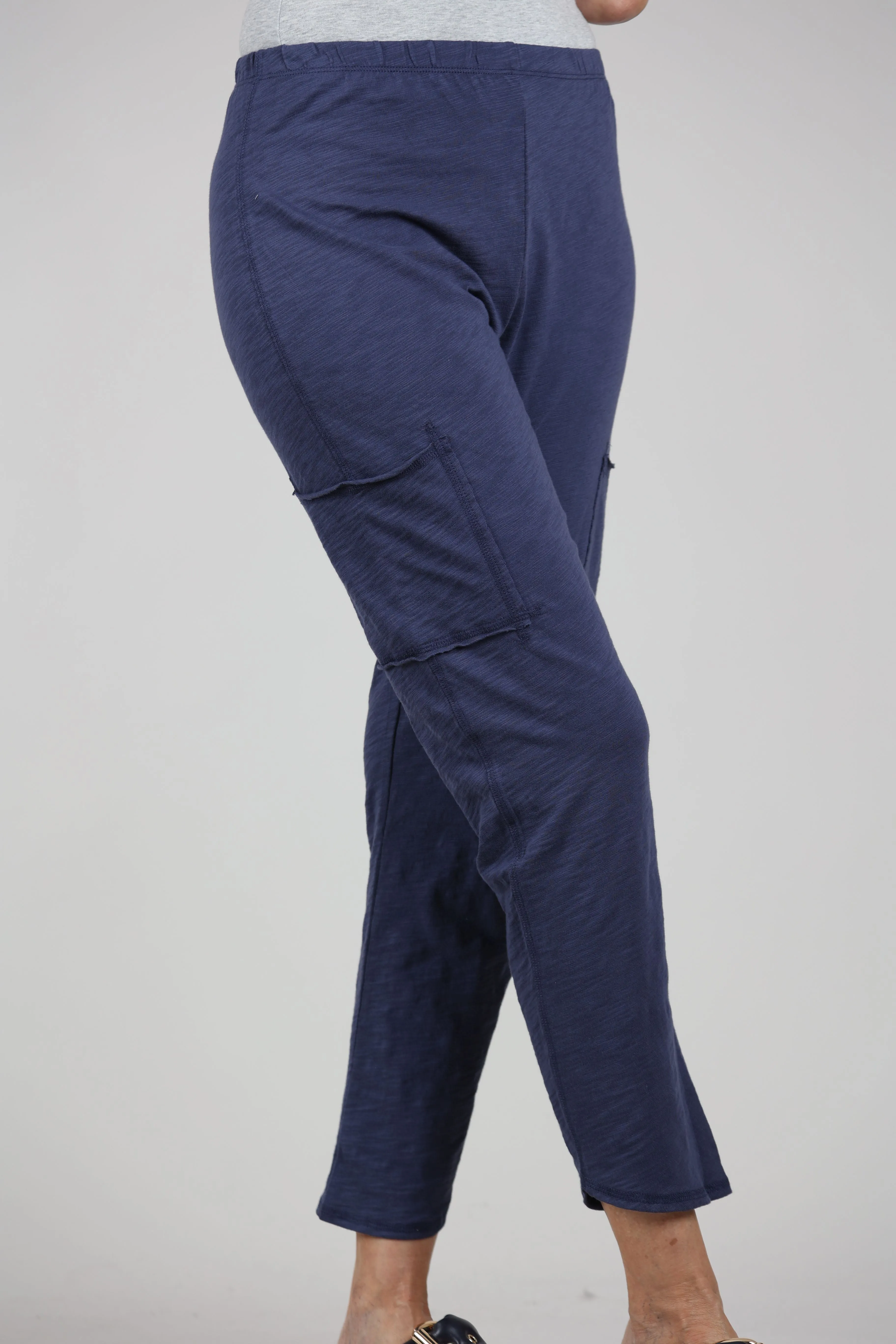 Cotton Slub Pocket Ankle Pant, Navy Comfortable Touch
