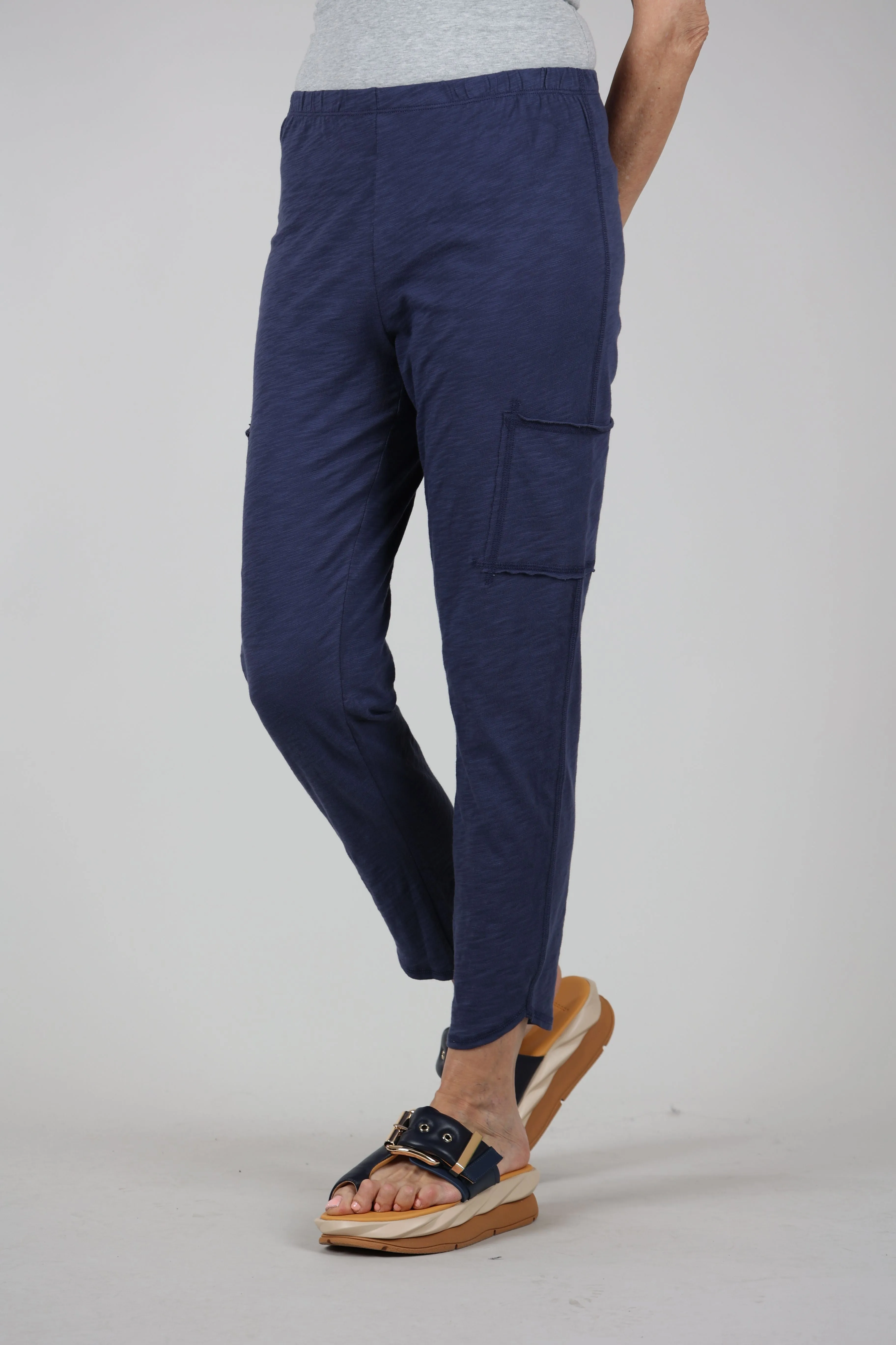 Cotton Slub Pocket Ankle Pant, Navy Comfortable Touch