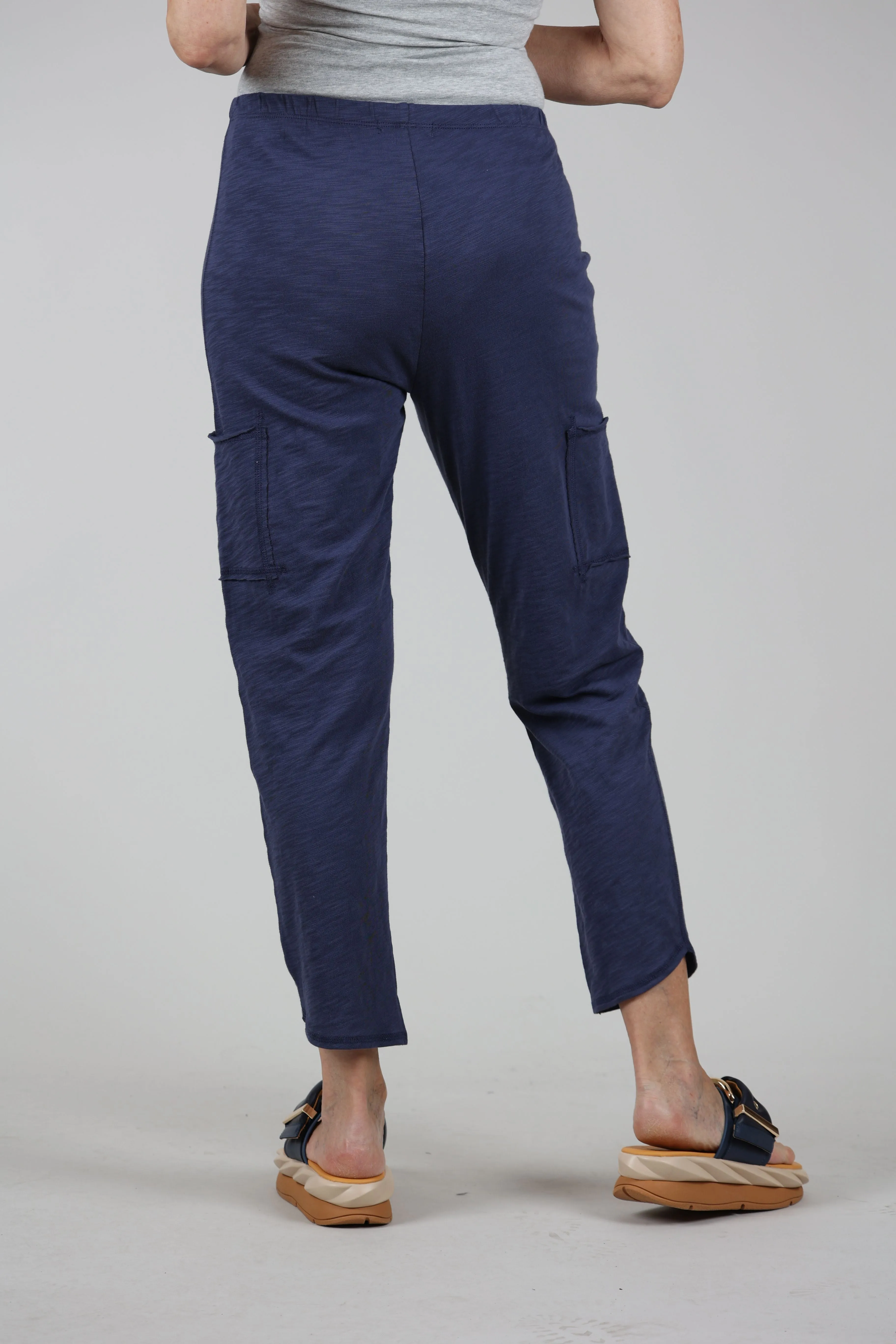 Cotton Slub Pocket Ankle Pant, Navy Comfortable Touch