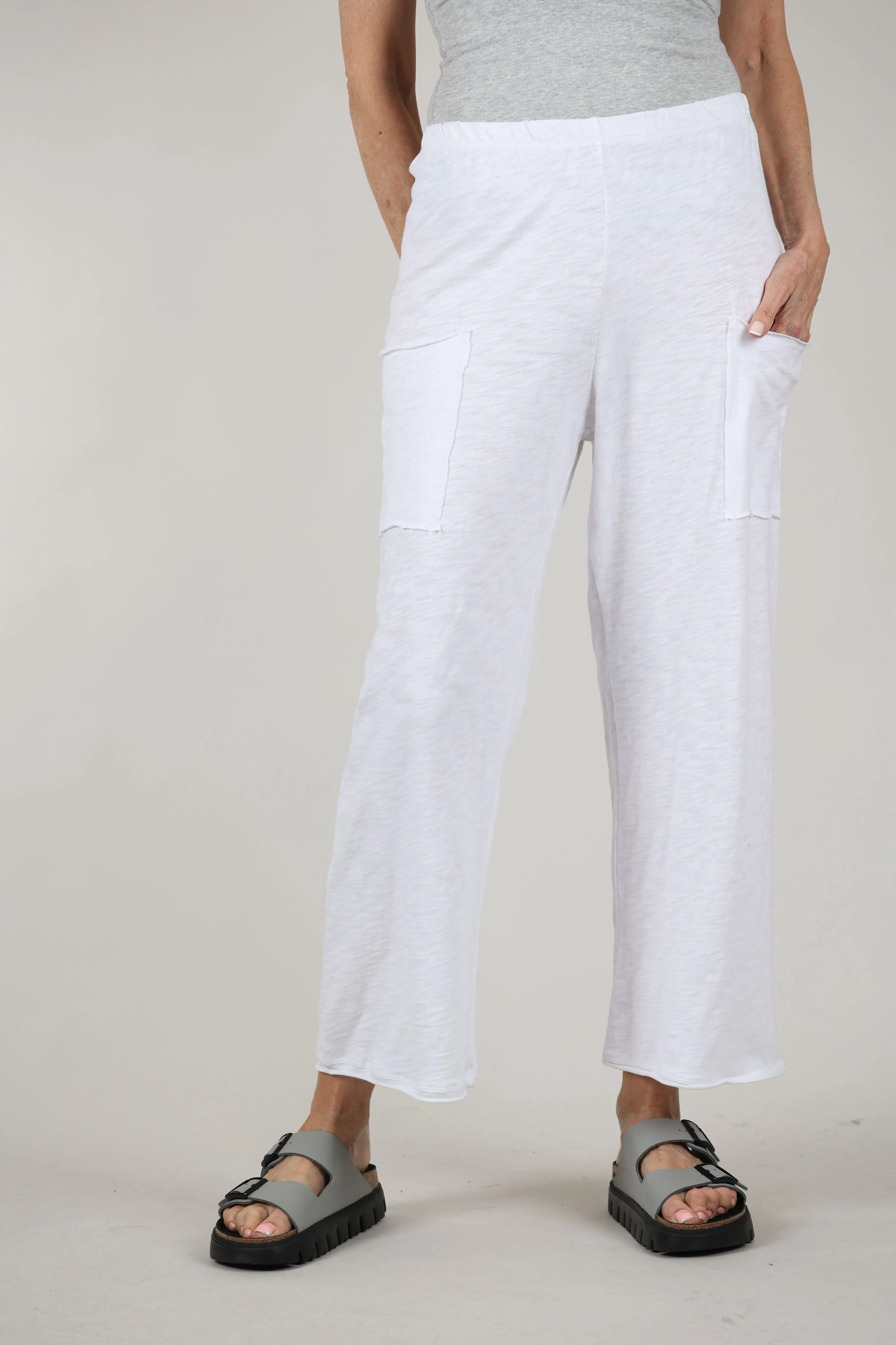 Cotton Slub Pocket Flood, White Comfy Stretch