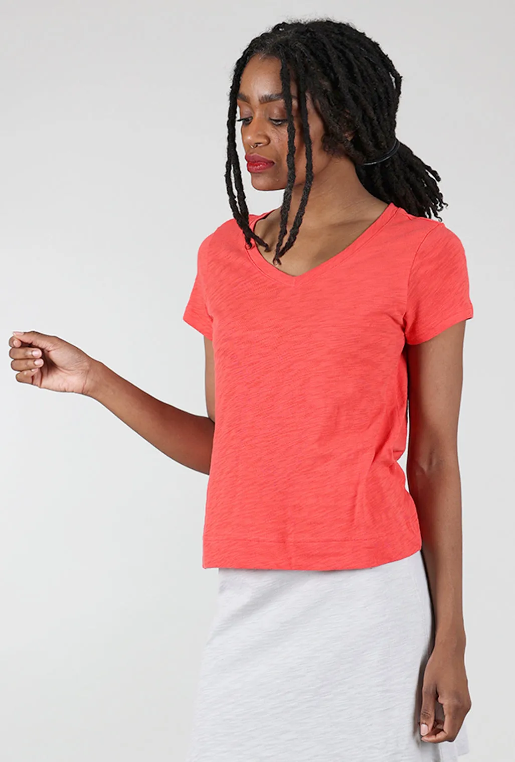 Cotton Slub V-Neck Tee, Red Exceptional design