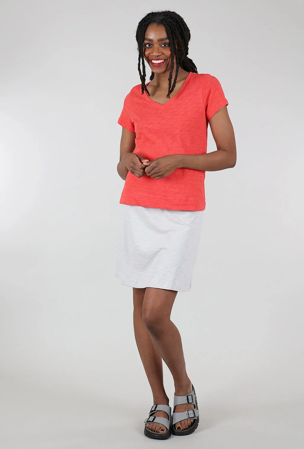 Cotton Slub V-Neck Tee, Red Exceptional design