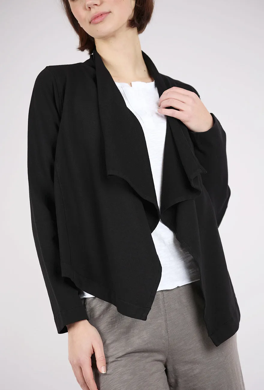 Cozy Detail Cascade Front Crop Fleece Jacket, Black