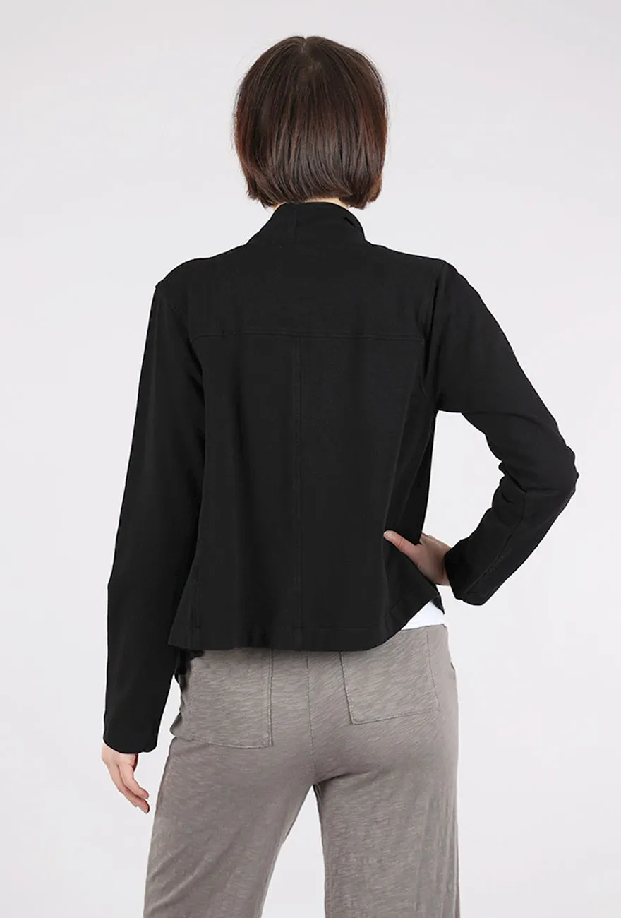 Cozy Detail Cascade Front Crop Fleece Jacket, Black