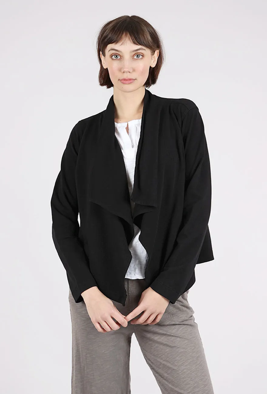 Cozy Detail Cascade Front Crop Fleece Jacket, Black