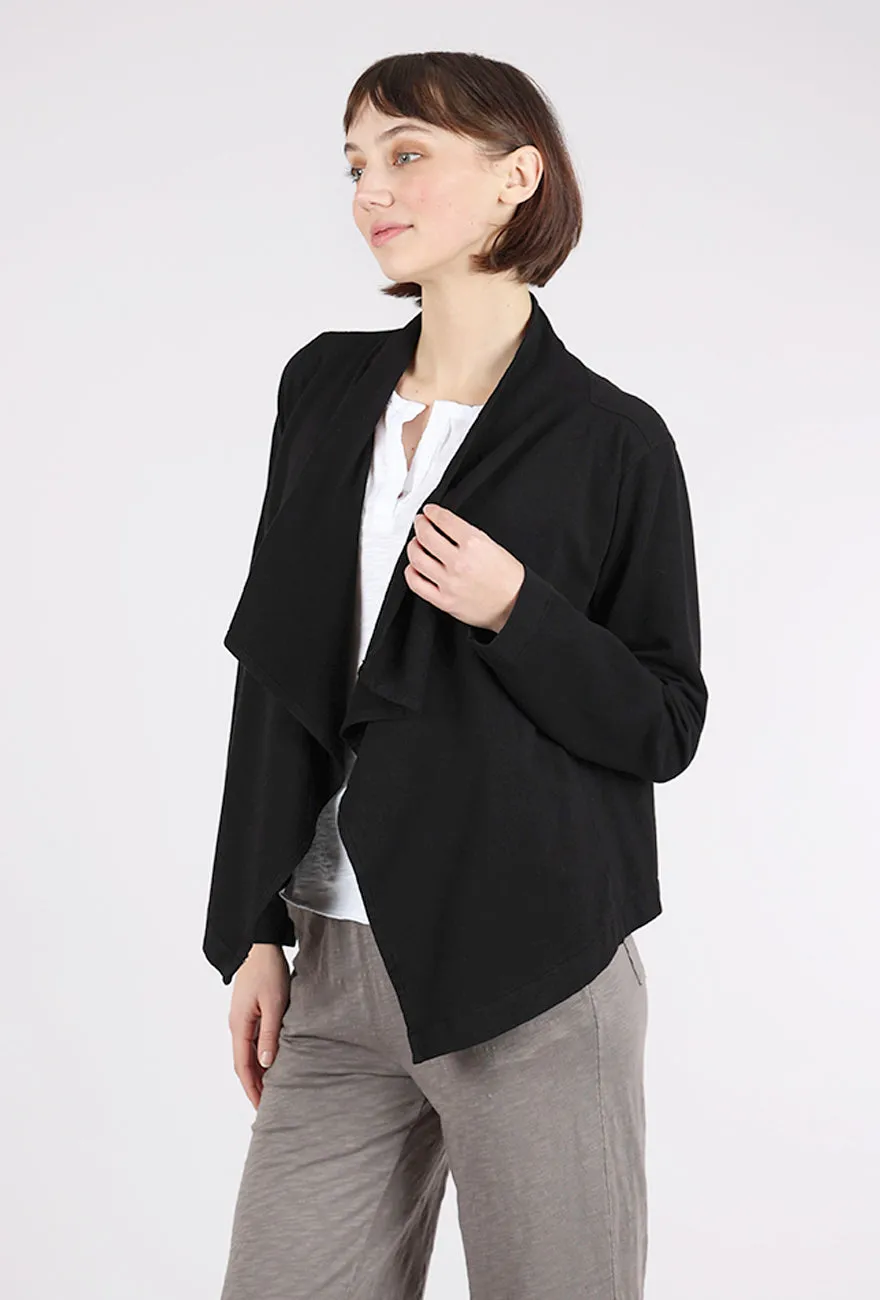Cozy Detail Cascade Front Crop Fleece Jacket, Black