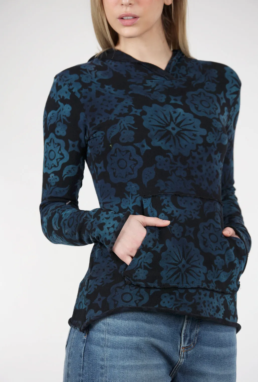 Cozy Moon Print Hoodie, Blue Smooth Finish