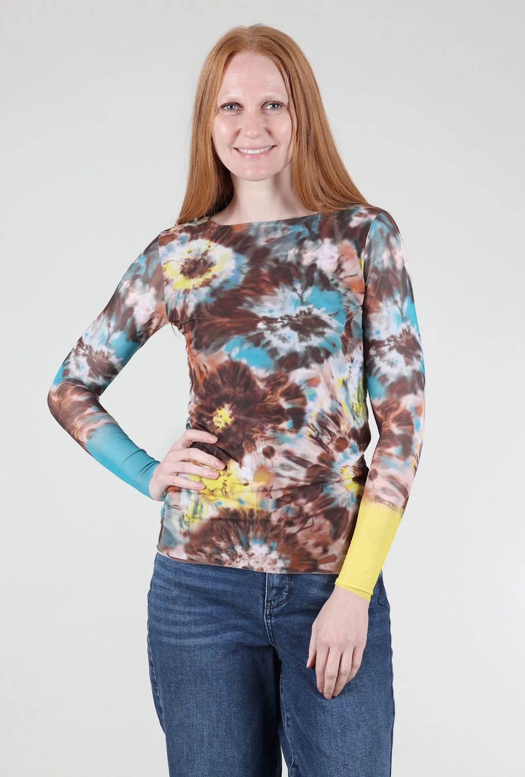 Polka Dot Boat Neck Florence Double Sheer Top, Mystic Dye