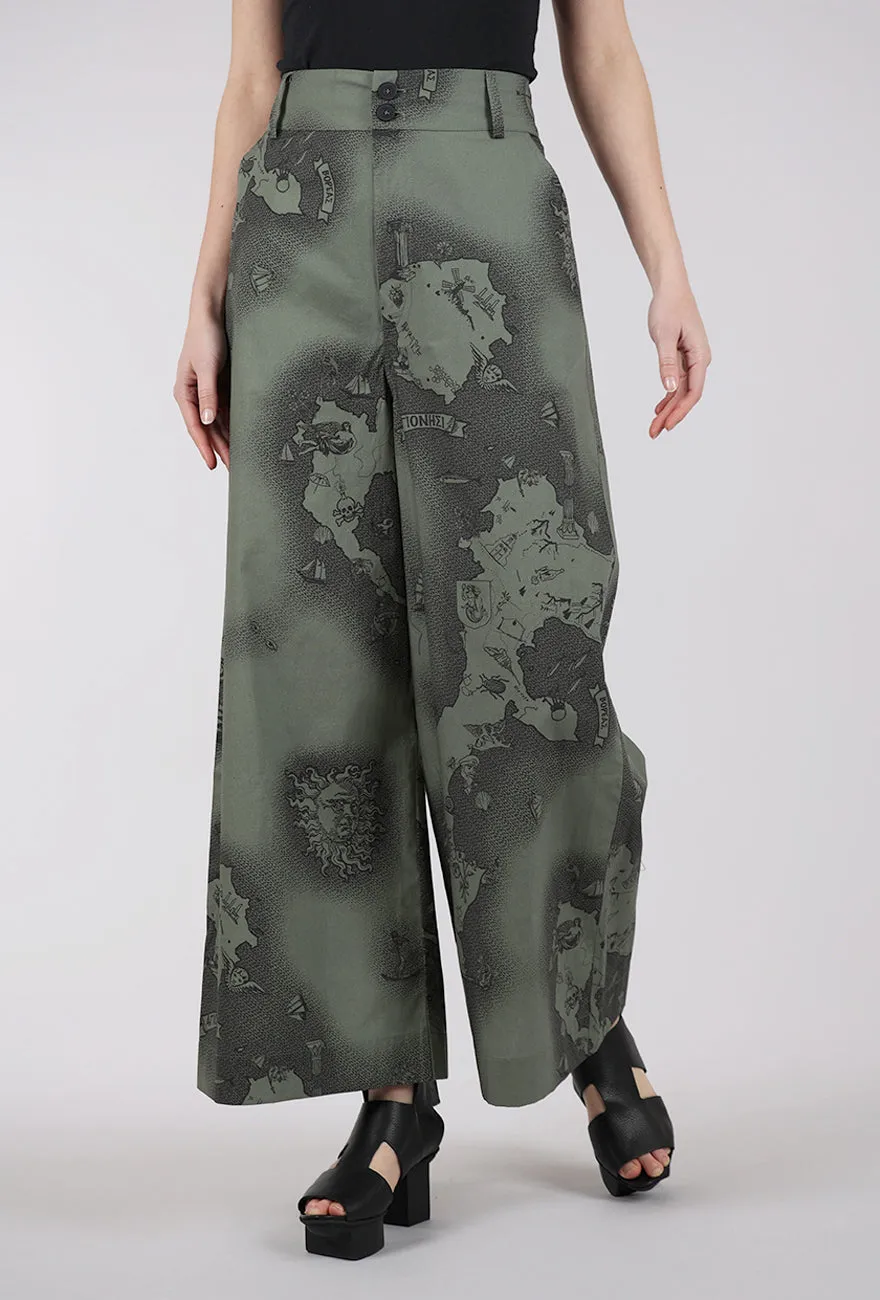 Cozy Waist Paso Trouser, Pirate Map Olive