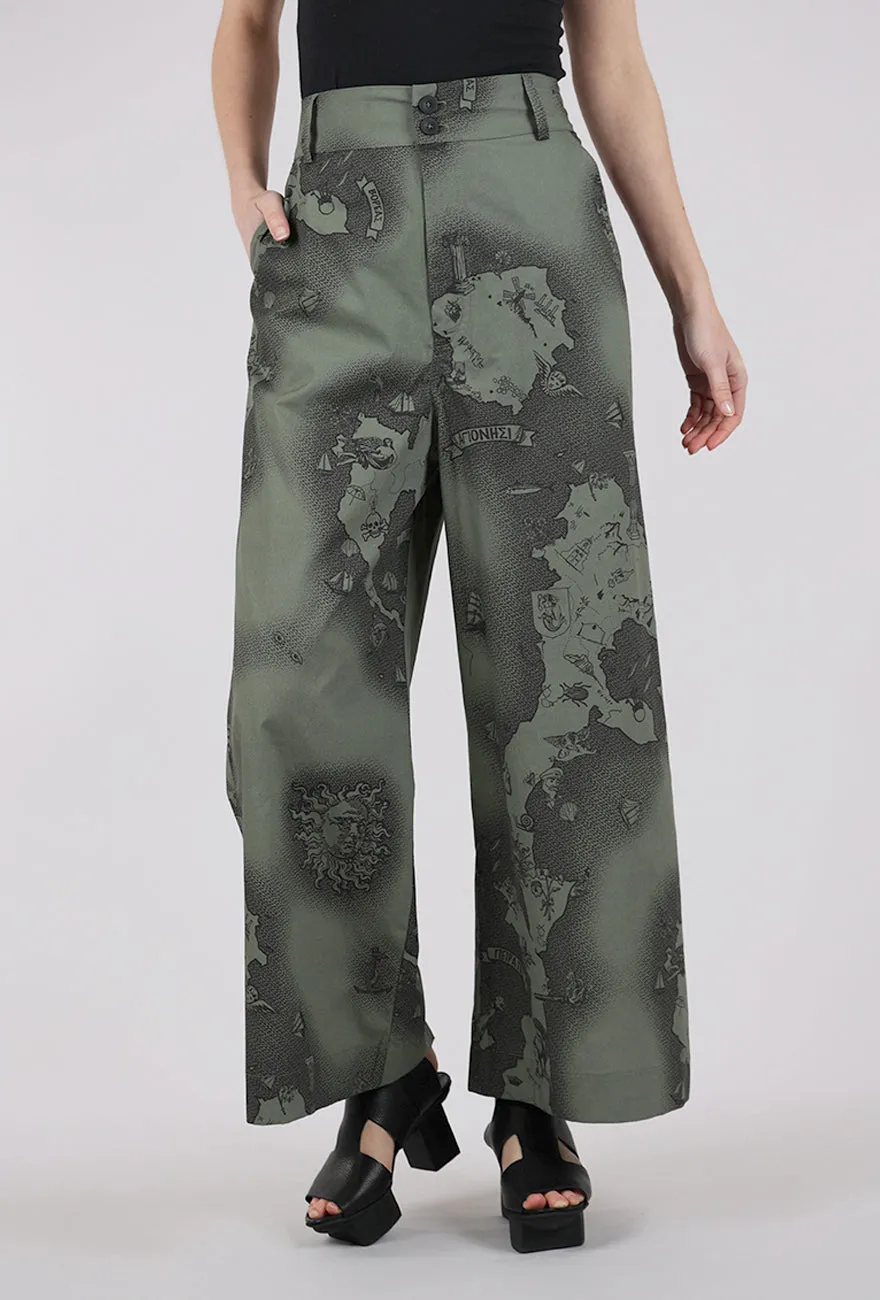 Paso Trouser, Pirate Map Olive Quick Cool Rayon drape