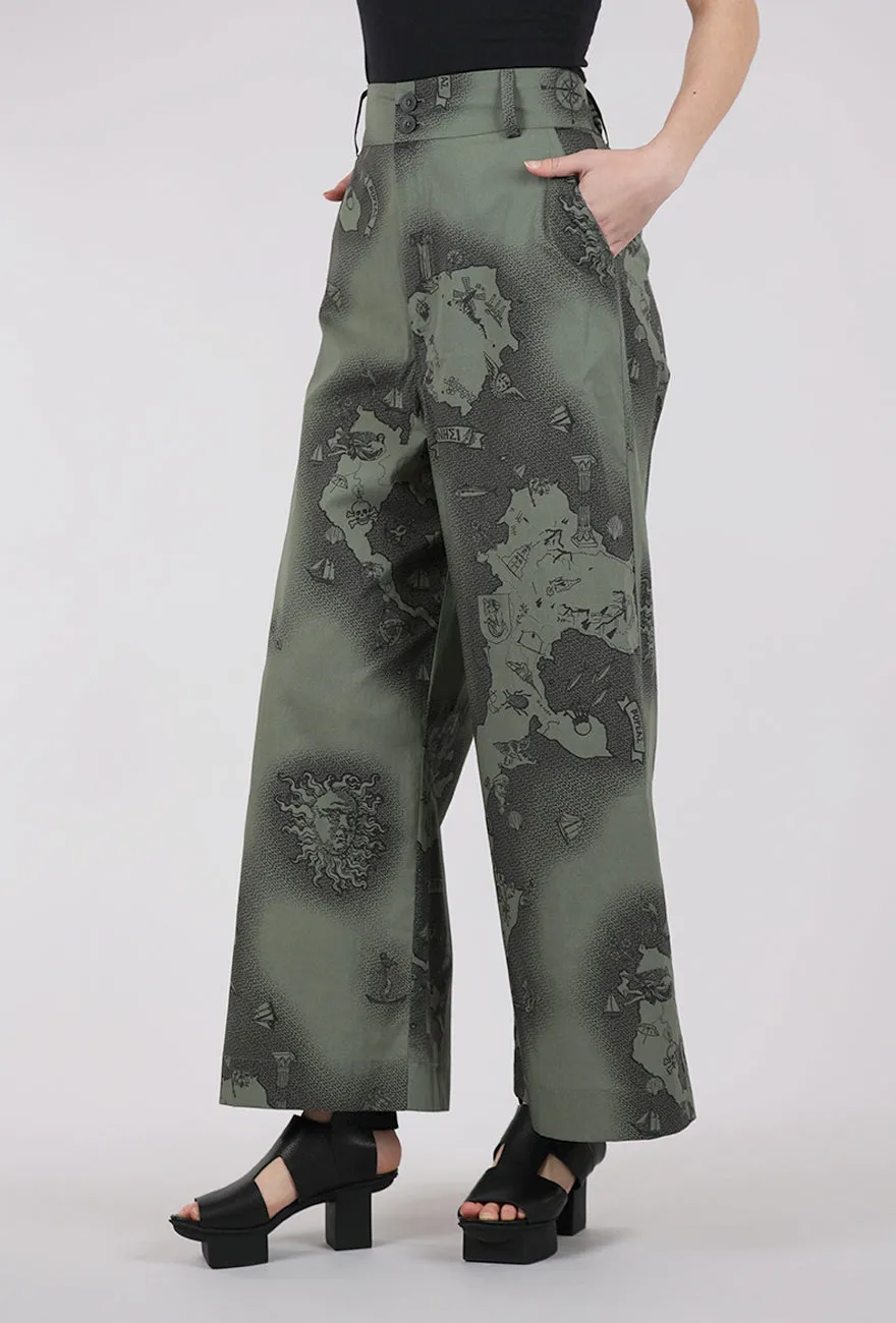 Cozy Waist Paso Trouser, Pirate Map Olive