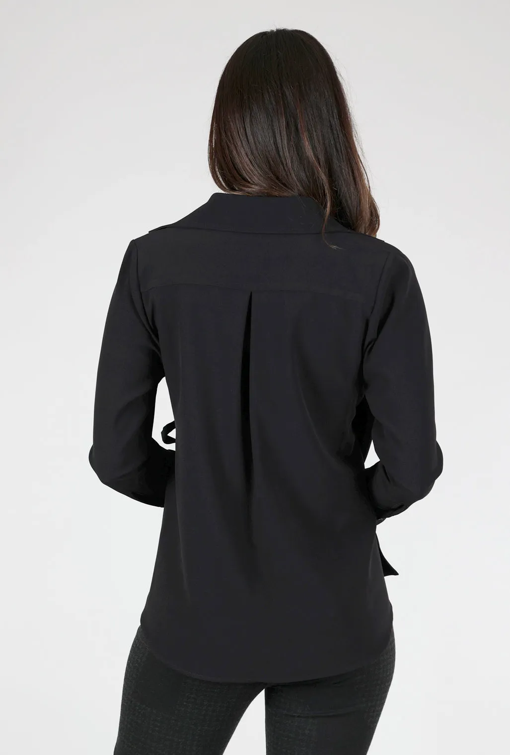 Crepe Tie Blouse, Black Hooded Design