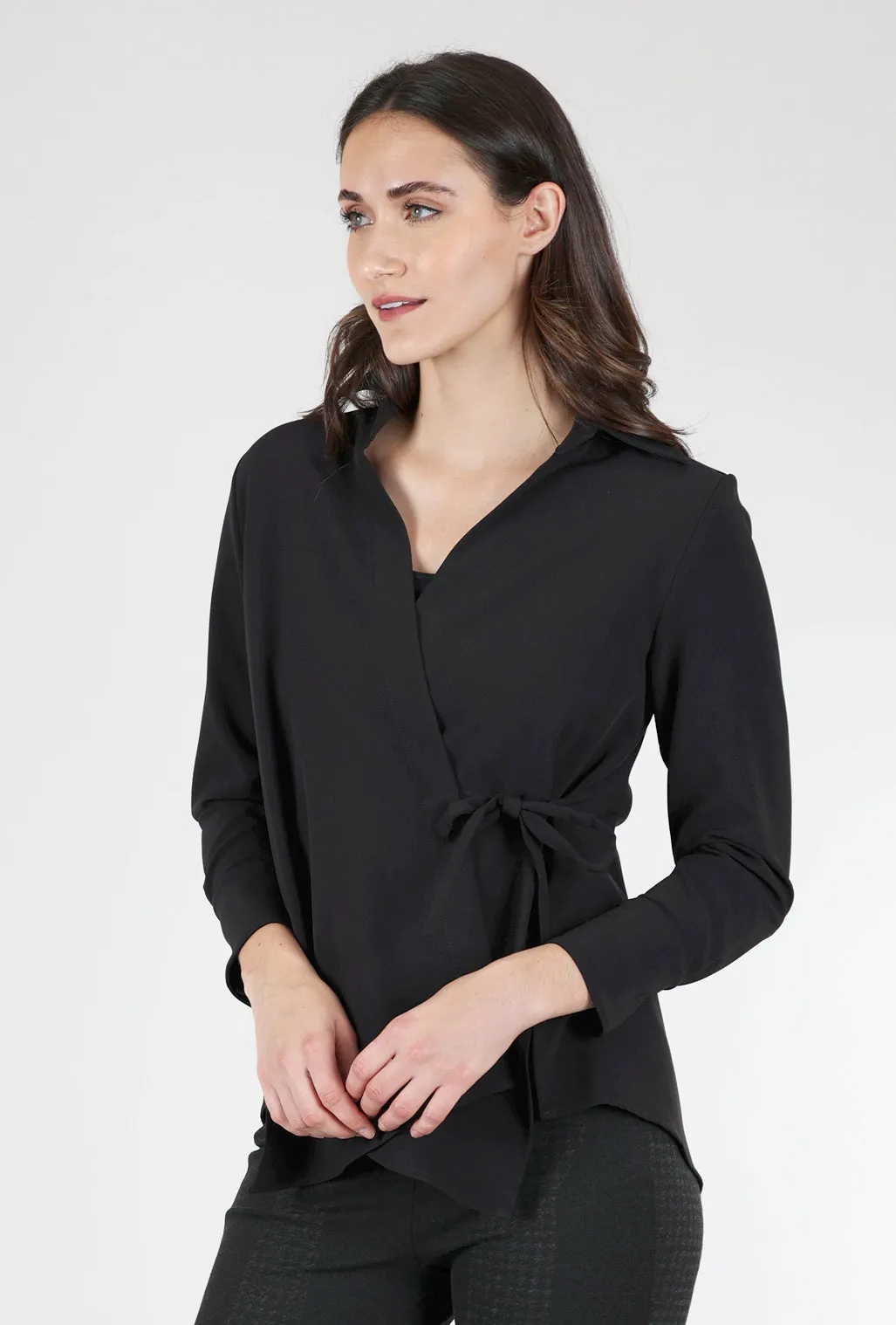 Crepe Tie Blouse, Black Hooded Design