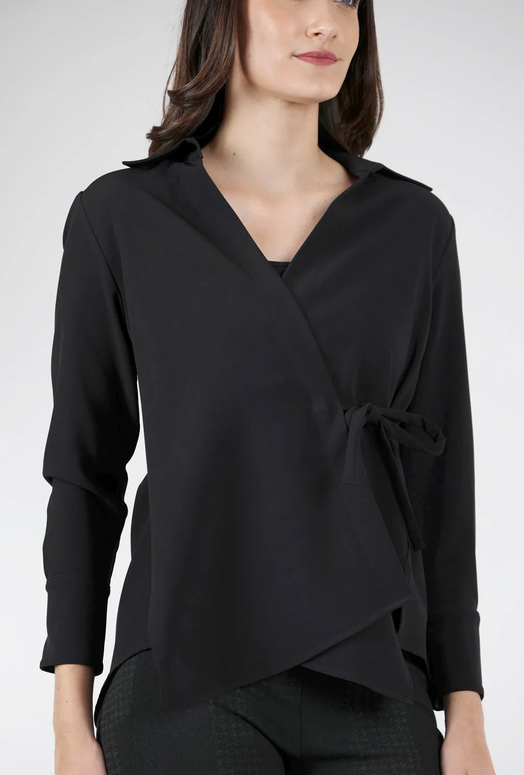 Crepe Tie Blouse, Black Hooded Design