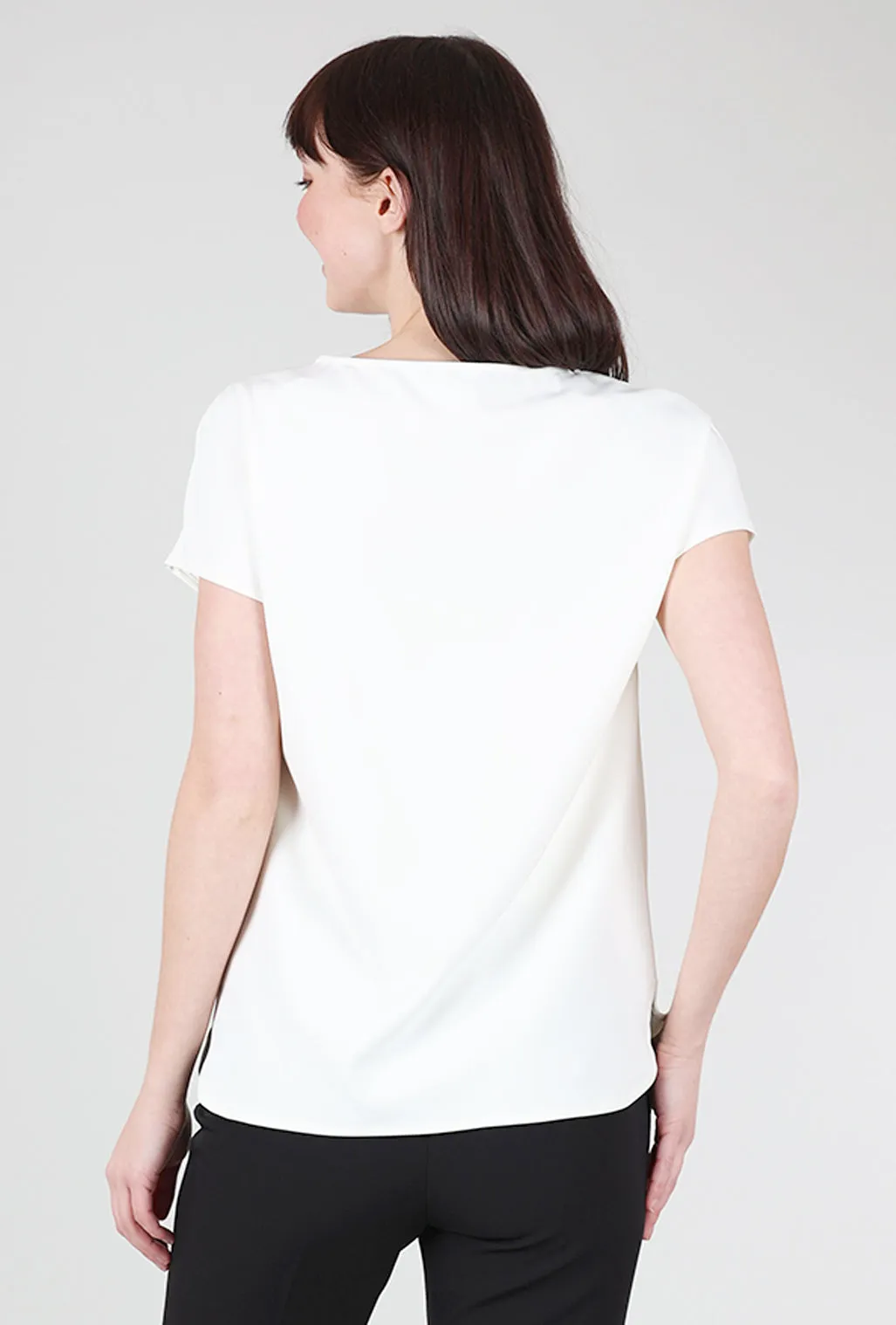 crew neck Simple Crepe Top, Ivory